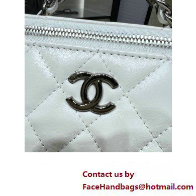 chanel Shiny Crumpled Calfskin, Strass  &  Ruthenium-Finish Metal Clutch with Chain AP3593 white 2023